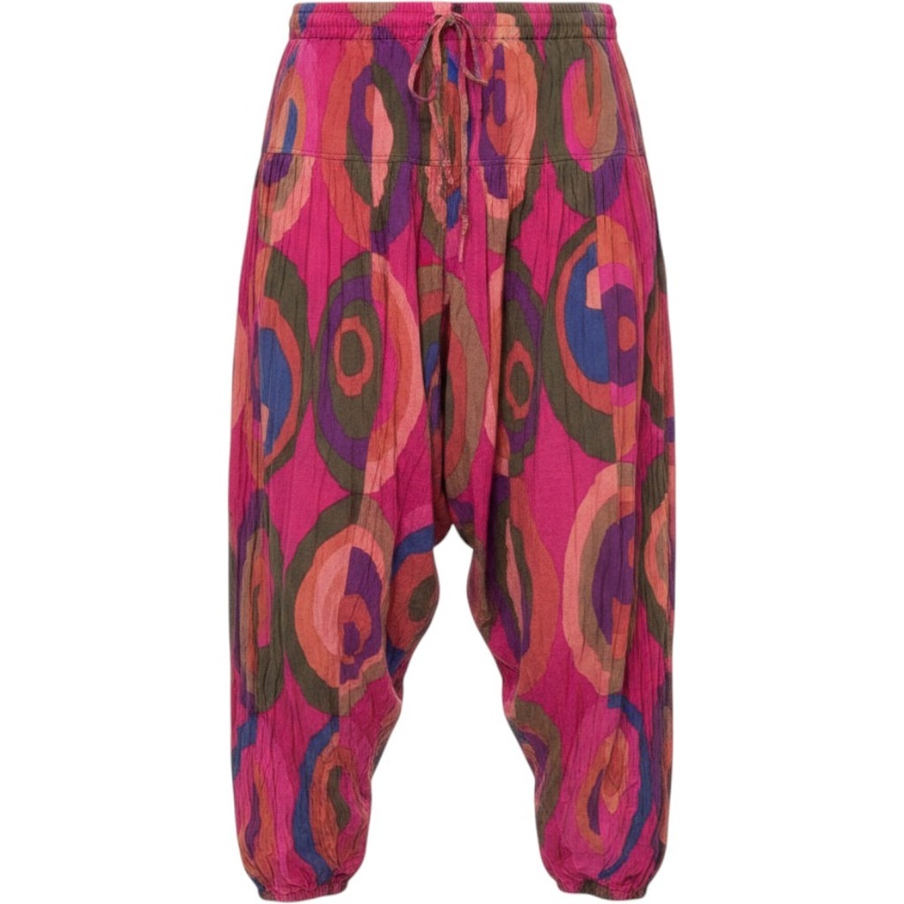 Harem Balloon Pants Womens OS Pink Crinkle Cotton Boho Resort